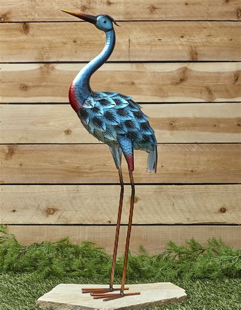 metal bird yard ornament decorative outdoor garden sculpture blue
