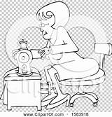 Seamstress Lineart Sewing Illustration Cartoon Woman Dress Royalty Clipart Vector Djart sketch template