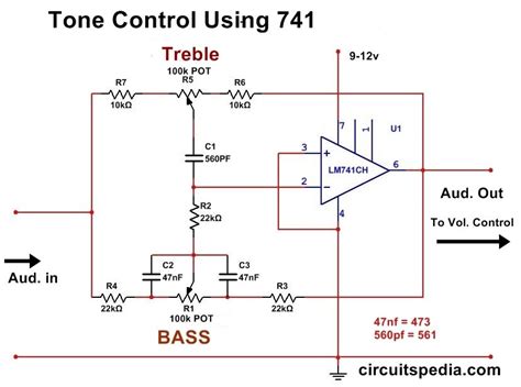 bass treble tone control circuit  opamp audio tone control circuit
