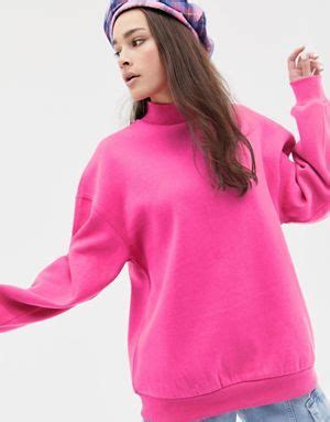 bershka high neck oversized sweater  neon pink pink oversized sweater fashion striped