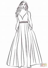 Coloring Pages Dress Gown Ball Printable Girls Fashion Supercoloring Drawing Paper sketch template