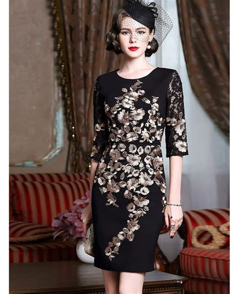 black with gold classy cocktail dress for women over 40 50 wedding