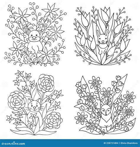 set  coloring pages  animals stock vector illustration