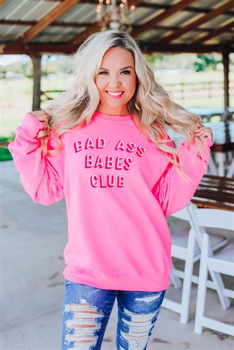bad ass babes club sweatshirt hot pink whiskey darling boutique