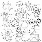 Circus Coloring Pages Elements Book Animals Theme Sheets Preschool Cartoon Animal Stock Printable Cute Clown Depositphotos Draw Getdrawings Funny Sheet sketch template