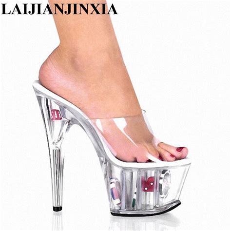 laijianjinxia slippers woman sexy nightclubs high heeled shoes 15cm