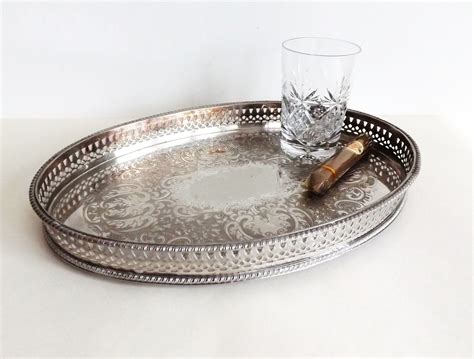 small gallery tray vintage oval silver plated drinks tray etsy uk silver plate vintage
