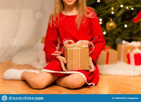 Close Up Of Girl With Christmas T At Home Stock Image Image Of