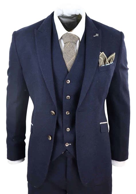 mens navy blue  piece vintage suit happy gentleman
