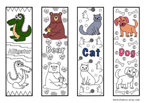 animals  coloring bookmarks bookmarks coloring page etsy