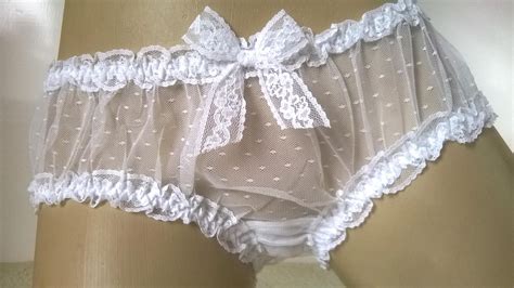 Lovely White Sheer Lace Panties Frilly Sissy Frou Frou Knickers Xs 8 Ebay