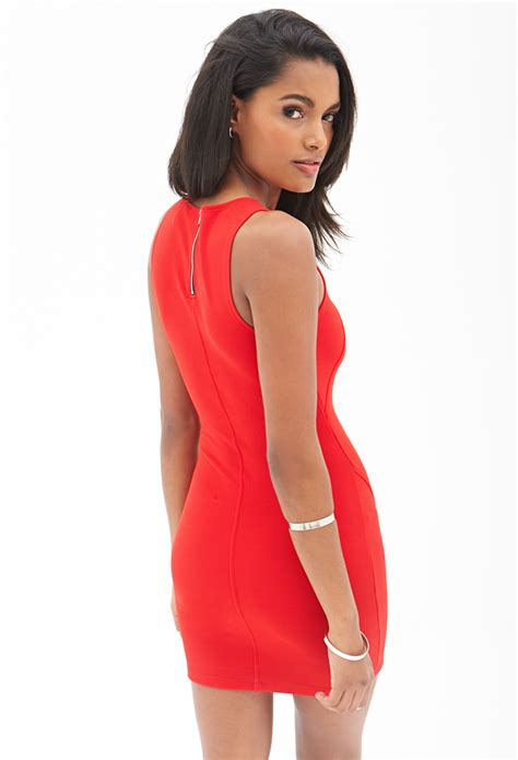 lyst forever 21 ribbed knit bodycon dress in red