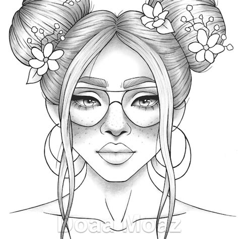 adult coloring page girl portrait  clothes colouring sheet