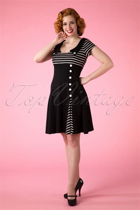 60s Oh So Striped A Line Dress In Black And White