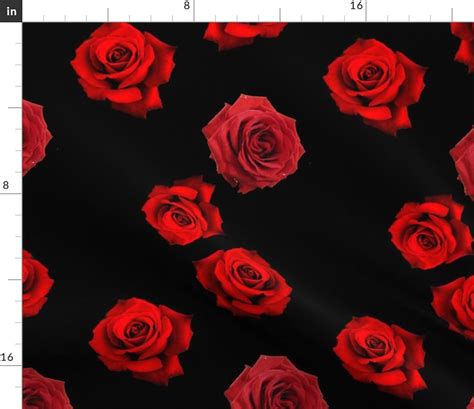 roses fabric large scale scattered red roses  black  etsy