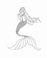 Mermaid Coloring Pages Realistic Mermaids Print Drawing Printable Barbie Tail Beautiful Color Kids Swimming Kitty Hello Drawings Characters Easy Quality sketch template