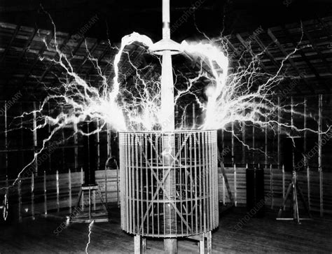 tesla coil experiment circa  stock image  science photo library