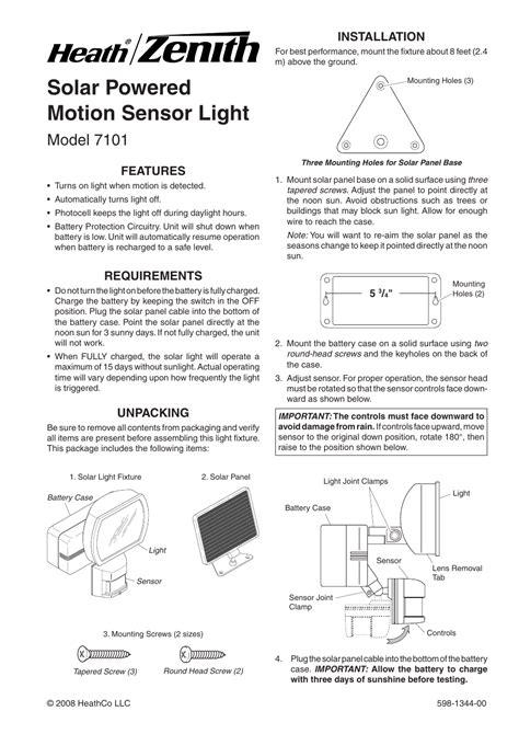 heath zenith motion sensor light  user manual  pages