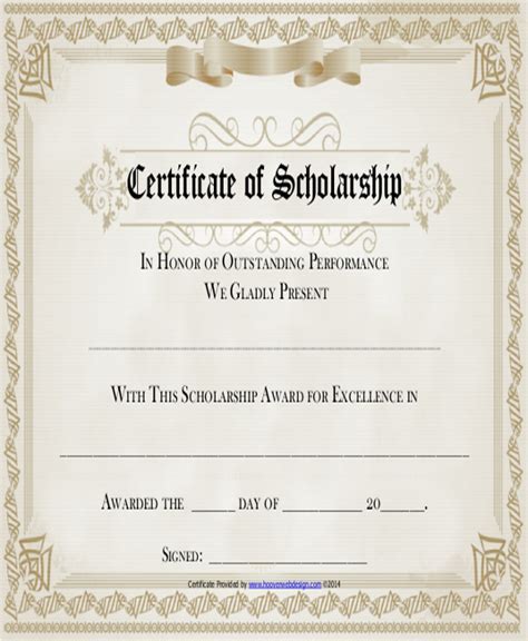 scholarship certificate sample   document template