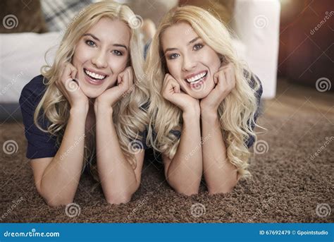 Blonde Twins At Home Stock Image Image Of Loving Floor 67692479