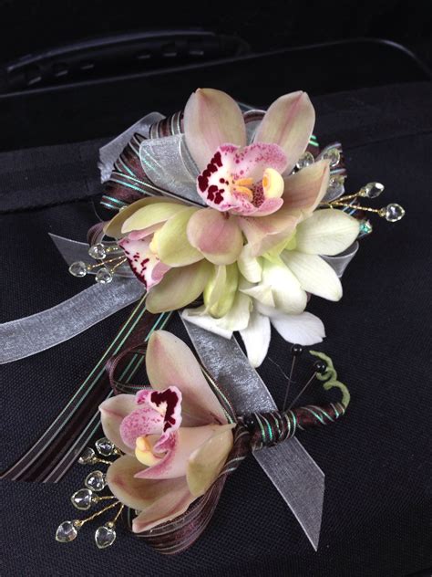 beautiful blush cymbidium wrist corsage prom flowers prom corsage  boutonniere corsage prom