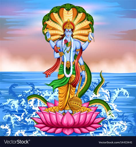 lord vishnu standing  lotus giving blessing vector image