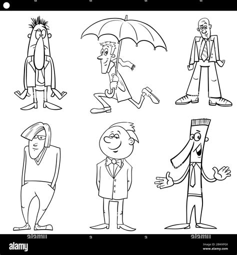 negro  blanco cartoon ilustracion conjunto de personajes de funny men imagen vector de stock