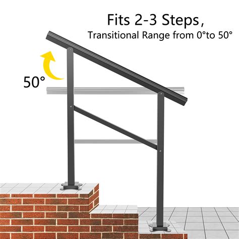 Vevor Handrail Outdoor Stairs Outdoor Handrail Aluminum Fits 2 5 Steps