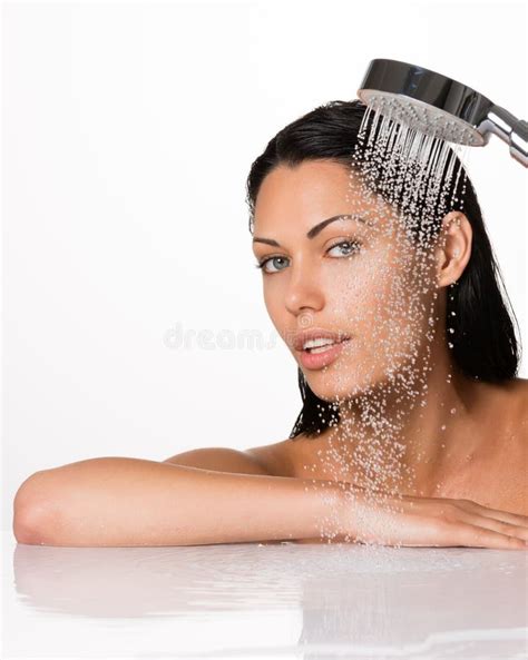 Beautiful Brunette Woman Holds Shower In Hands Stock Image Image Of