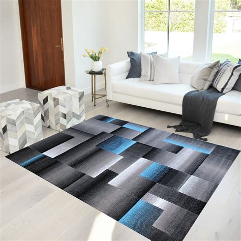 handcraft rugs bluesilvergray abstract geometric modern squares