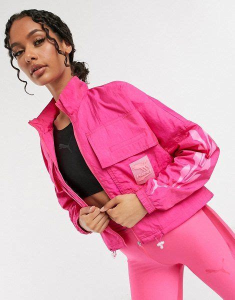 puma evide track jacket in bright pink puma jackets