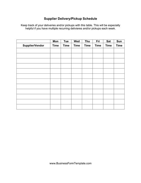 supplier deliverypickup schedule template  printable  templateroller