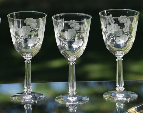 vintage etched wine glasses set   elegant tall vintage wine glasses wedding toasting