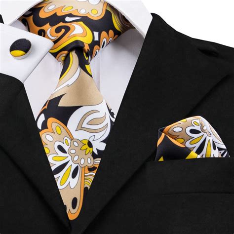 design mens ties sets fashion print tie hanky cufflinks cm gravatas silk ties  men