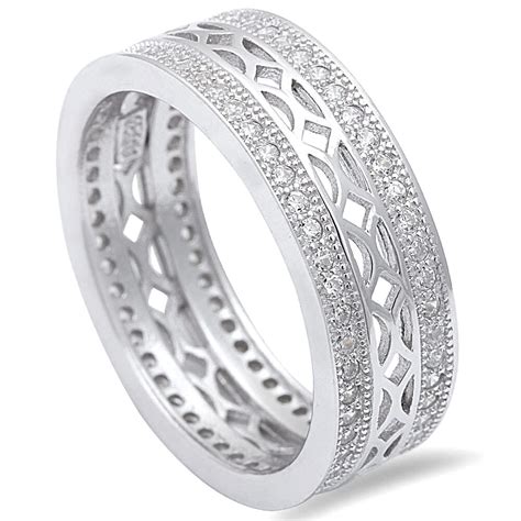 Sterling Silver 925 Womens Cz Vintage Antique Eternity Wedding Band