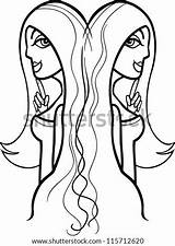 Cartoon Twins Horoscope Gemini Women Sign Zodiac Characters Illustration Beautiful Coloring Vector Shutterstock Color sketch template