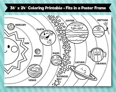 solar system printable large format coloring poster vertical layout
