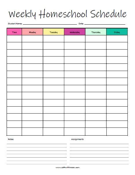 printable weekly homeschool schedule  printable weekly