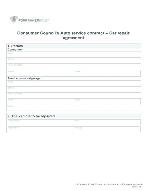 form  forbrukerradet auto service contract car repair agreement fill  printable
