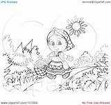 Coloring Riding Red Village Outline Little Hood Pages Scene Clipart Walking Near Illustration Royalty Bannykh Alex Rf sketch template