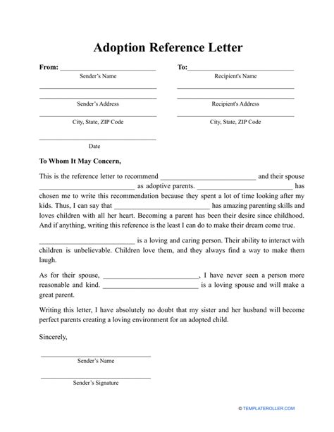 adoption reference letter template  printable  templateroller