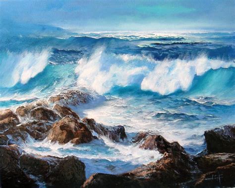 olas y rocas pinturas al oleo marinas paisaje marino pinturas de mar