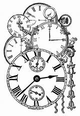 Clock Coloring Drawing Pages Vintage Clocks Gear Steampunk Colouring Book Drawings Tattoo Time Collage Paper Stamps Digital Sheet Stamp Books sketch template