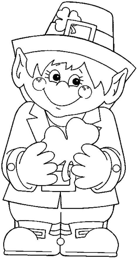 cute leprechaun holding  shamrock   hand coloring page kids