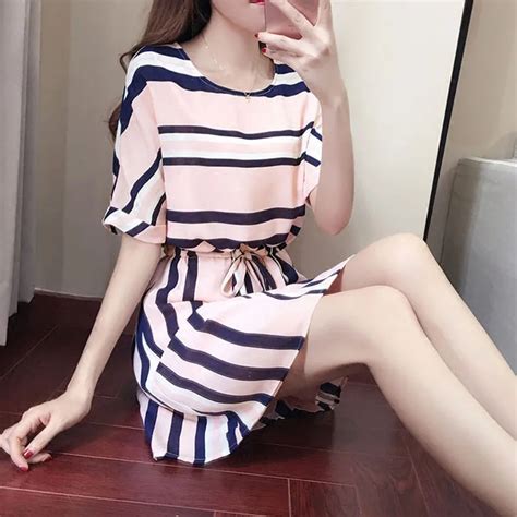 Korean Style Women Summer Dress Female Dress O Neck Slim Mini A Line