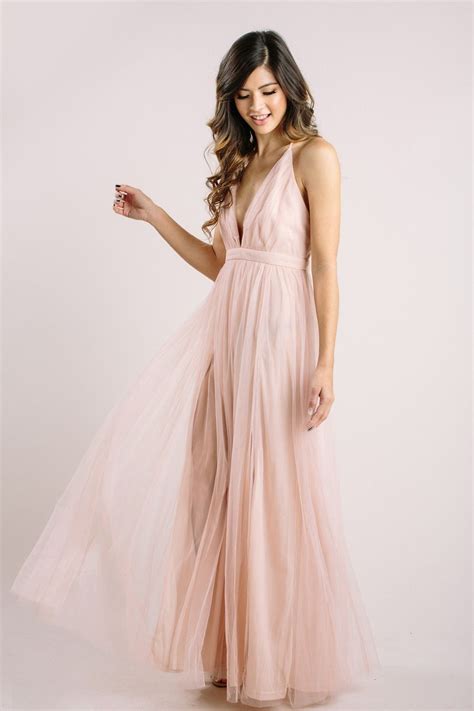 Arabella Blush Tulle Maxi Dress With Images Blush Prom