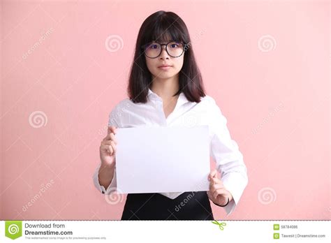 girl holding blank sheet stock photo image  beauty