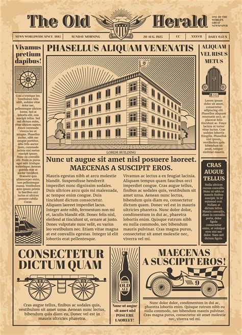 vintage newspaper vector template  newsprint text  microvector
