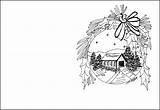 Christmas Coloring Cards Card Pages Printable Color Kids Greeting Colouring Templates Drawing Covered Template Bridge Merry Landscape Colour Print Spectacular sketch template