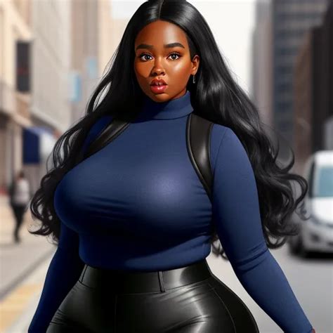make photo higher quality black big woman bbw in blue jacket black